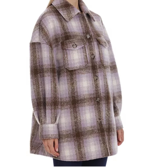 Avec Les Filles Plaid Shirt Jacket Shacket NEW Womens Lavender - Picture 4 of 9